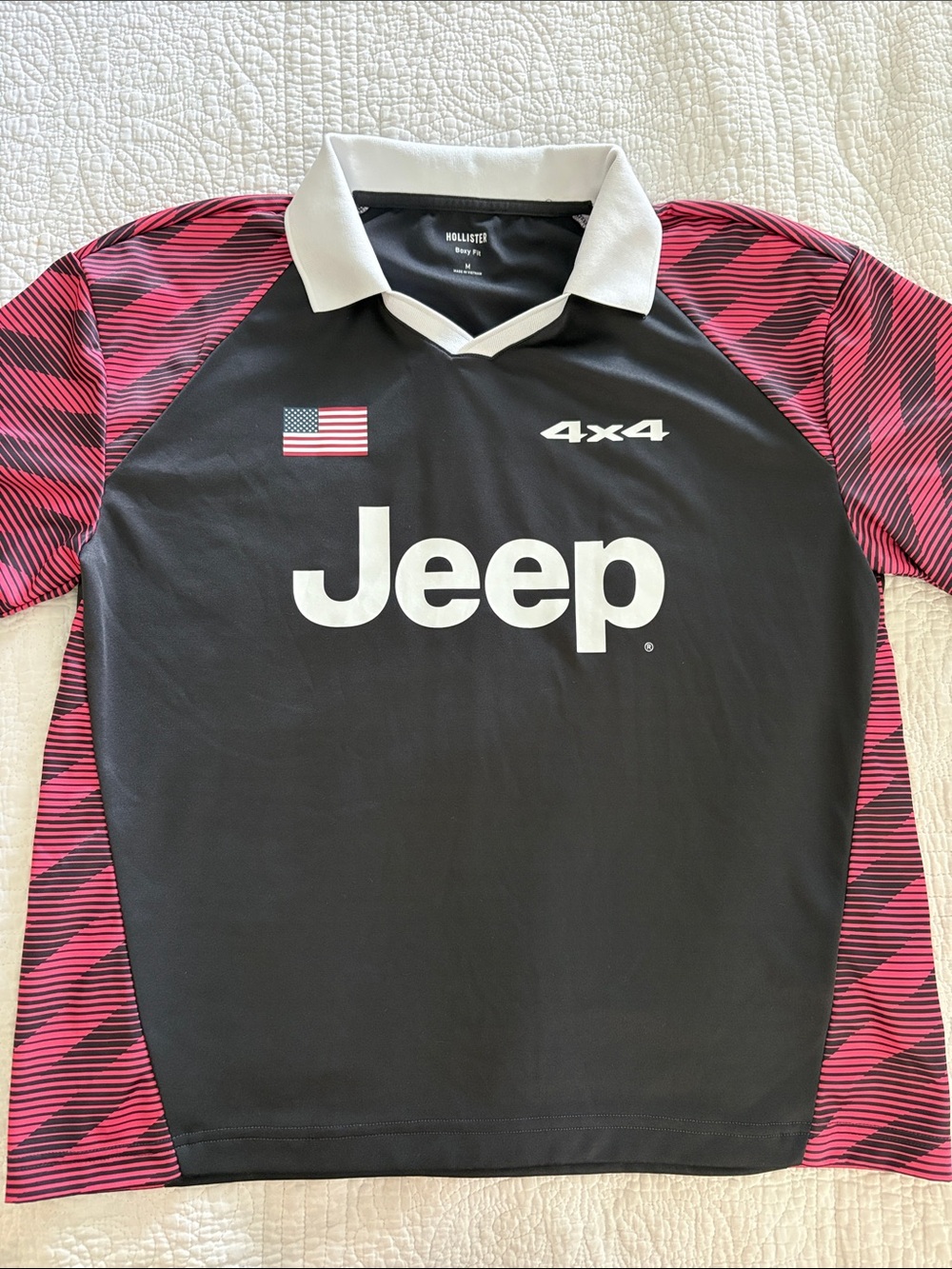 Hollister Black Polo with Pink Accent Raglan Sleeves